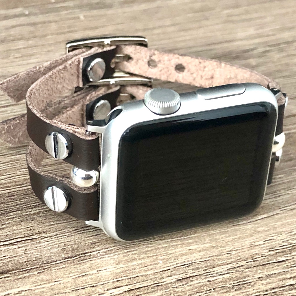 Vegan Leather Dark Brown Silver Apple Iwatch Band